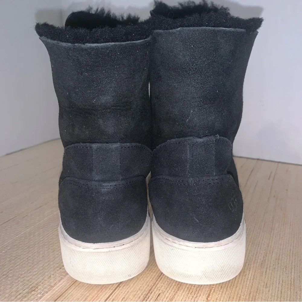 Ugg Beven Black Suede Fur Sheerling Lined high top Sneakers Women’s  8 lace up - Picture 6 of 16